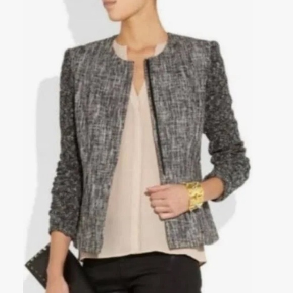 Theory • Alimo Aglow Tweed Blazer Textured Zip Mixed Media Jacket Blazer - Picture 2 of 7